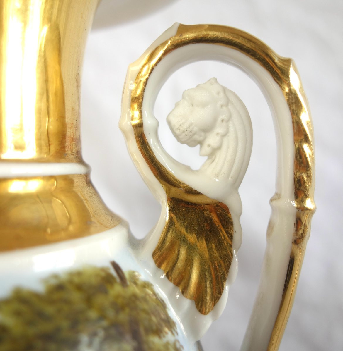 Paire de vases Empire en porcelaine de Paris - paysages tournants-photo-1