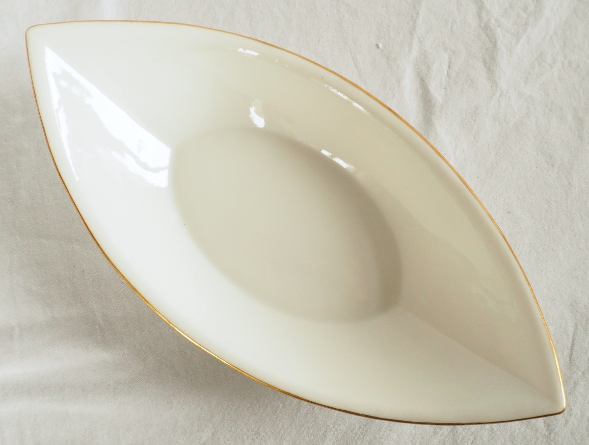 Nast : Pair Of Empire Porcelain Navette-shaped Dishes Enhanced With Fine Gold - Early 19th Cent-photo-3