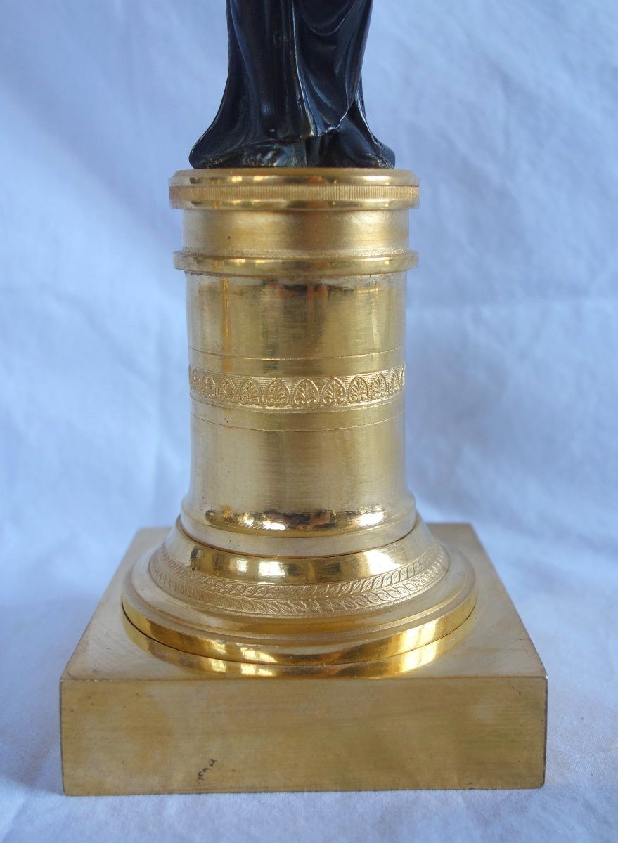 Paire de candélabres en bronze patiné et doré d'époque Consulat : hauteur 35,5cm-photo-6