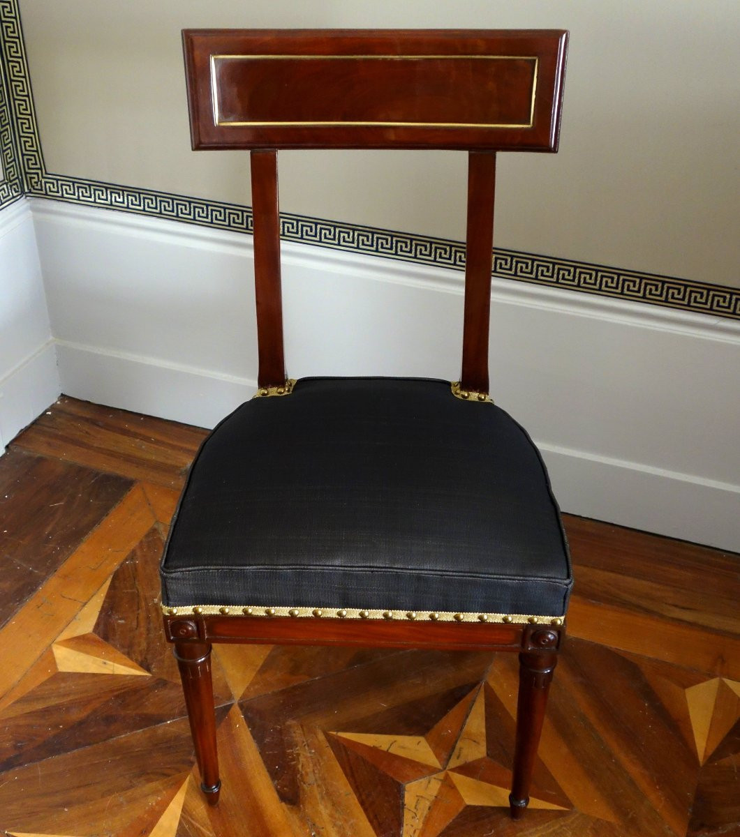 Pair Of Etruscan-style Mahogany Chairs From The Directoire Period With Horsehair Upholstery-photo-1