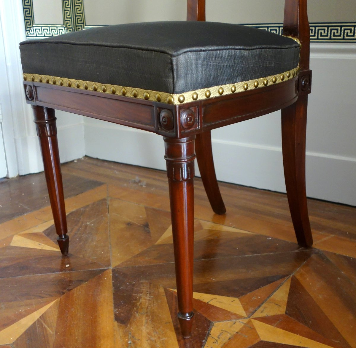 Pair Of Etruscan-style Mahogany Chairs From The Directoire Period With Horsehair Upholstery-photo-3