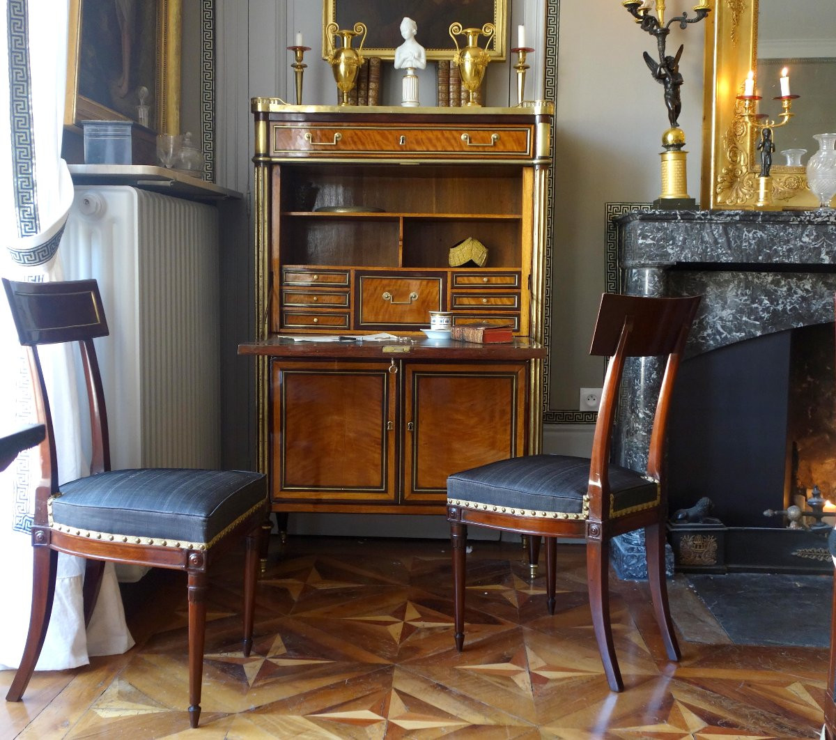Pair Of Etruscan-style Mahogany Chairs From The Directoire Period With Horsehair Upholstery-photo-7