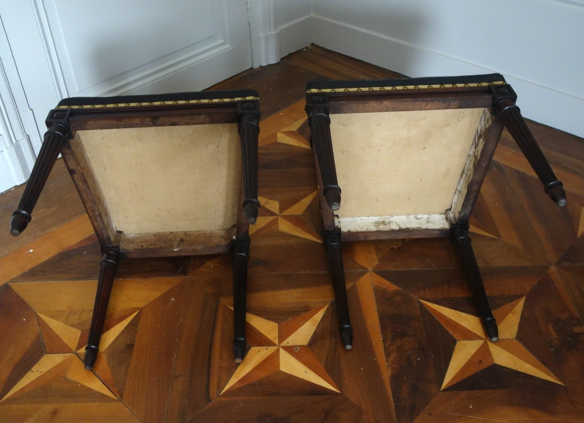 Compiègne - Furniture Of The Emperor, Pair Of Louis XVI Period Mahogany Lyre Chairs By Deshayes-photo-5