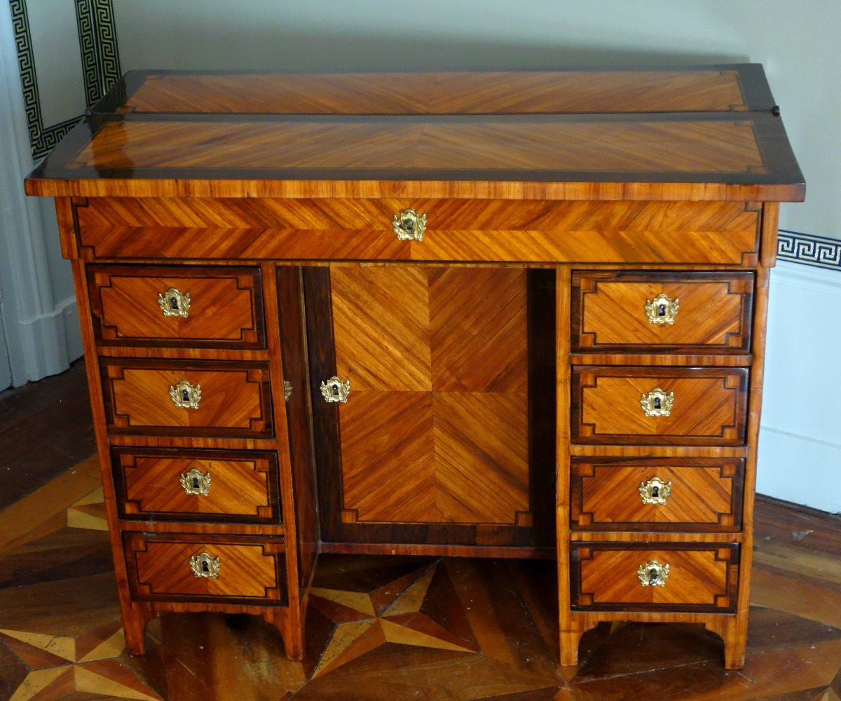 Bureau de changeur ou Mazarin en marqueterie d'époque Louis XVI-photo-3