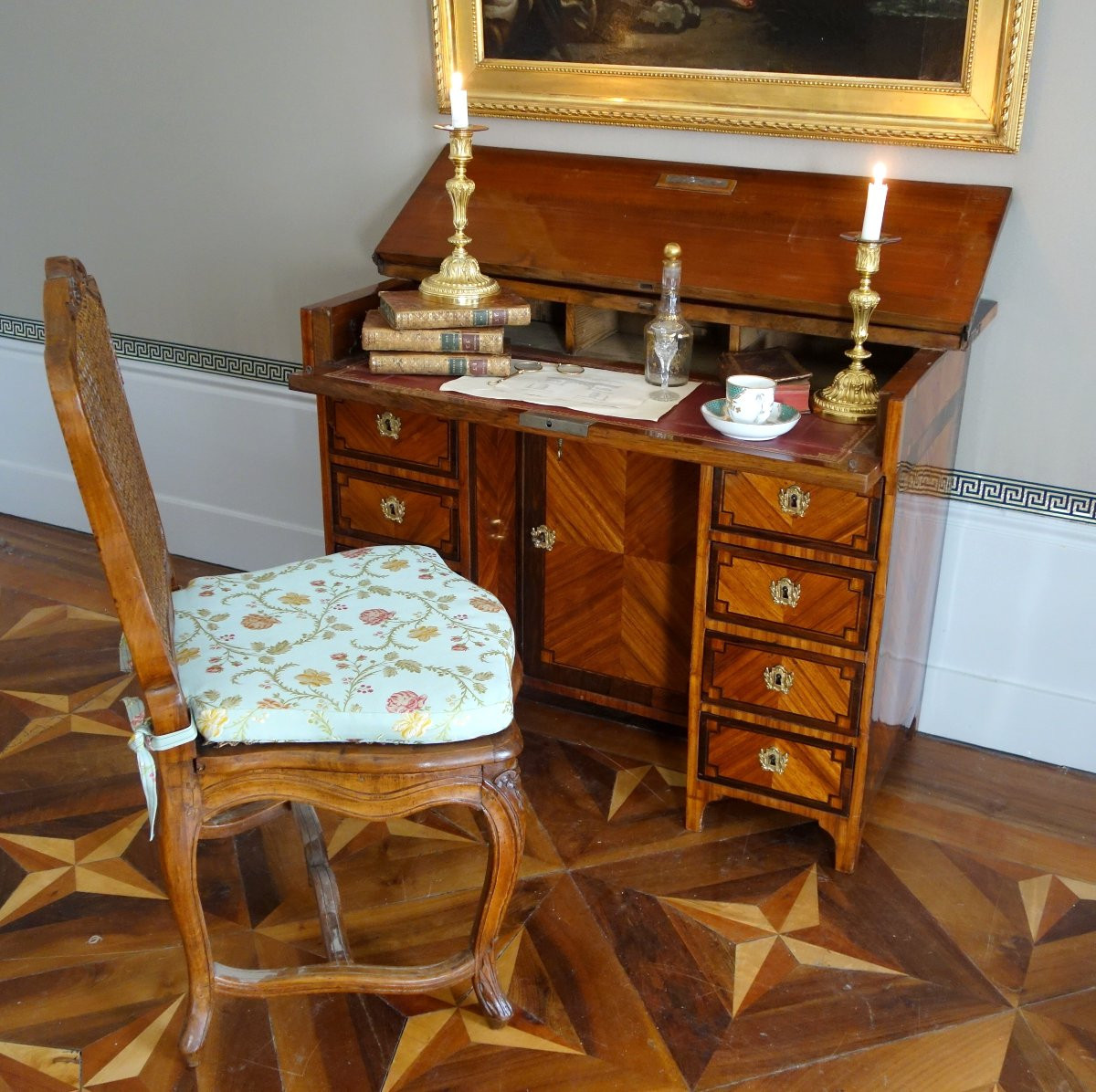 Bureau de changeur ou Mazarin en marqueterie d'époque Louis XVI-photo-6