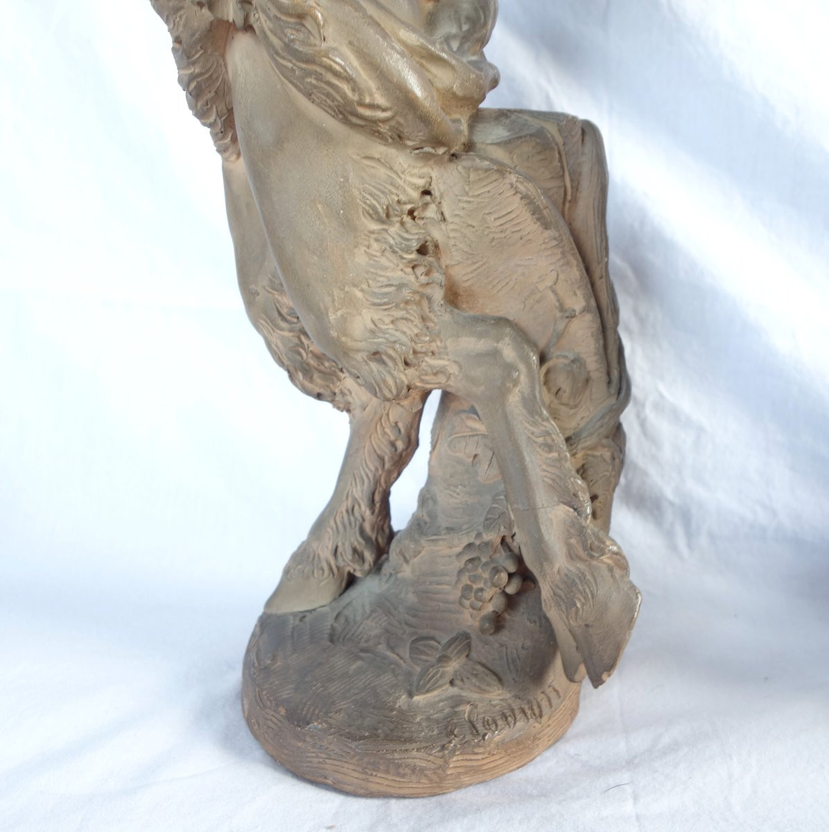 Pair Of Neoclassical Terracotta Statues, Faun And Bacchante After Clodion-photo-2