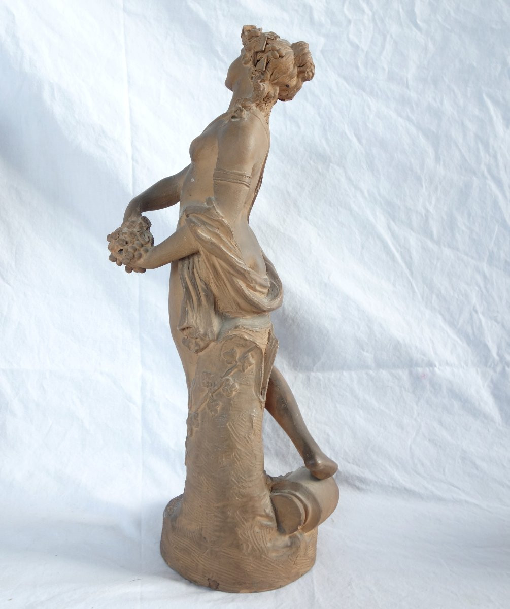 Pair Of Neoclassical Terracotta Statues, Faun And Bacchante After Clodion-photo-5