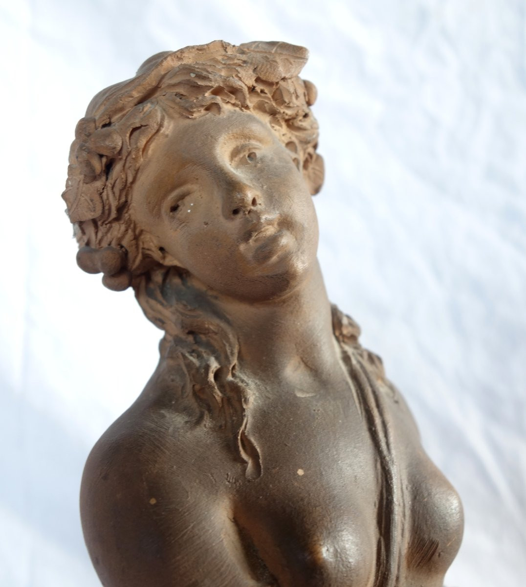 Pair Of Neoclassical Terracotta Statues, Faun And Bacchante After Clodion-photo-6