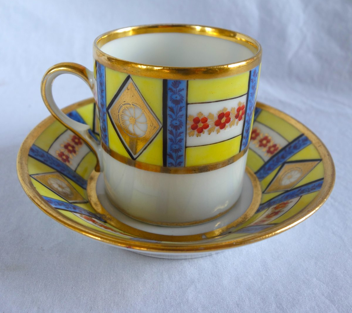 Paire de tasses à café litron en porcelaine d'époque Empire début 19e siècle-photo-4