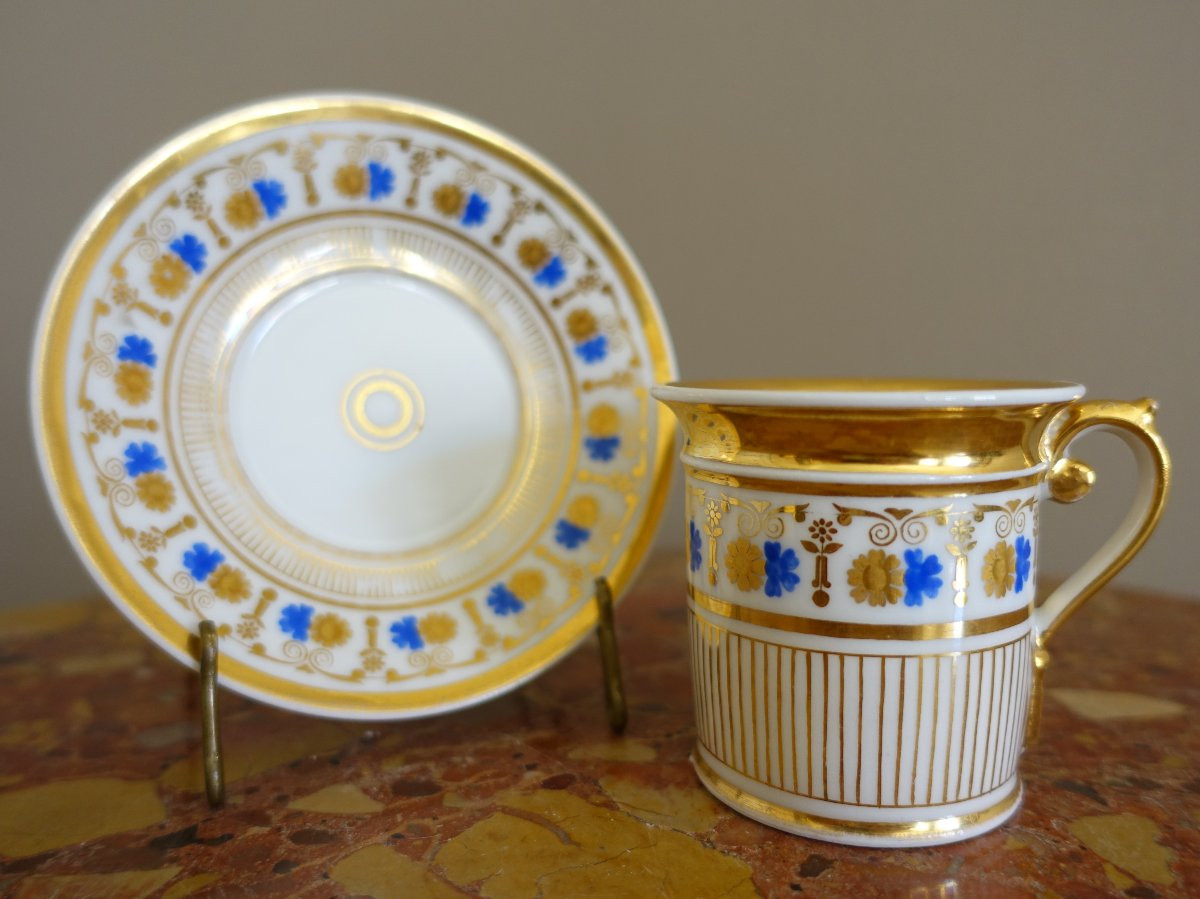 Empire-style Liter Cup In Blue And Gold Paris Porcelain From The Restoration Period-photo-2