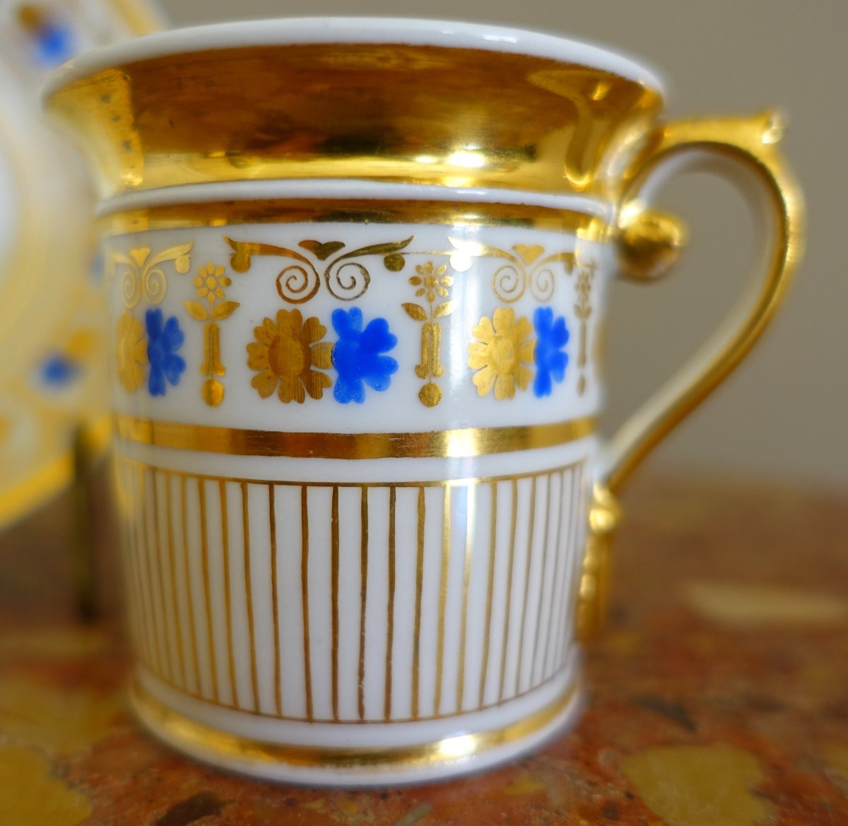 Empire-style Liter Cup In Blue And Gold Paris Porcelain From The Restoration Period-photo-4