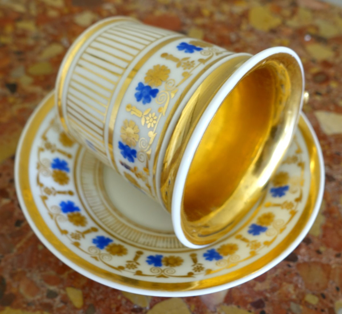 Empire-style Liter Cup In Blue And Gold Paris Porcelain From The Restoration Period-photo-8