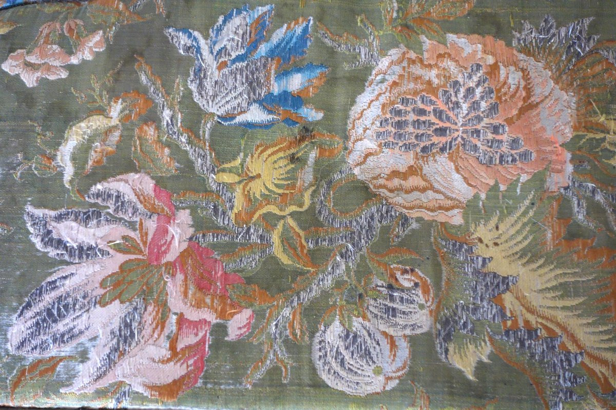 Louis XVI Period Four-poster Bed Step Stool - Silk Damask With Silver Thread, 18th Century-photo-4