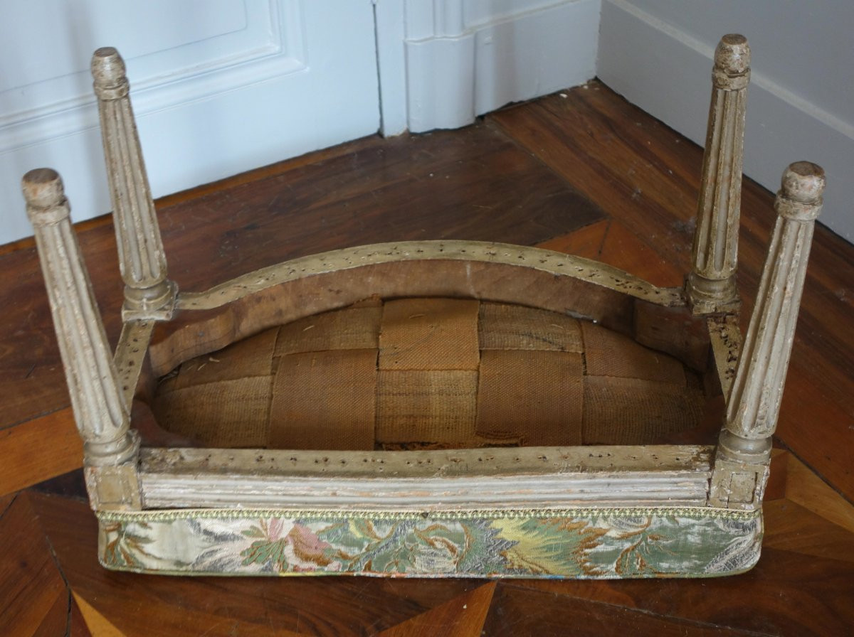 Louis XVI Period Four-poster Bed Step Stool - Silk Damask With Silver Thread, 18th Century-photo-6