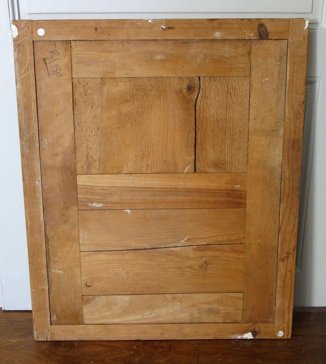 Miroir de boiserie à suspendre d'époque Louis XVI en bois doré à la feuille d'or glace mercure-photo-4