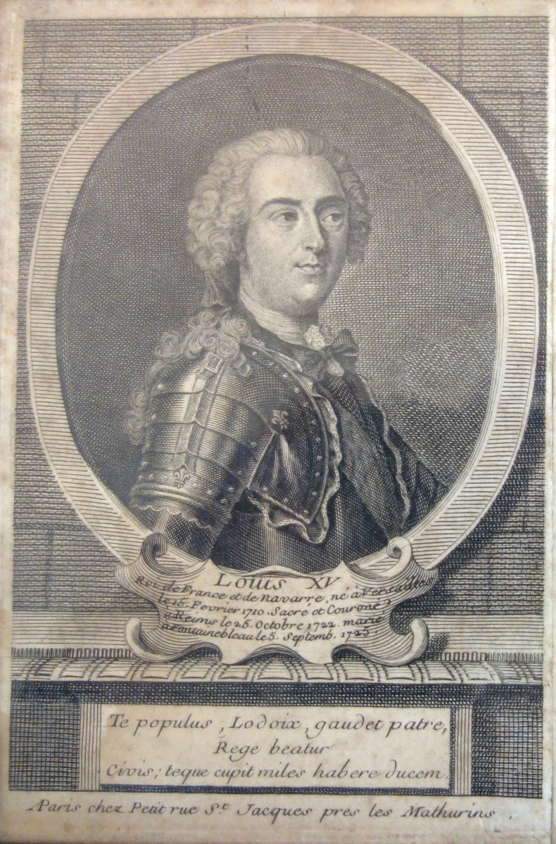 Paire de portraits gravure du Roi Louis XV et de la Reine Marie Leczinska - époque 18e siècle-photo-2