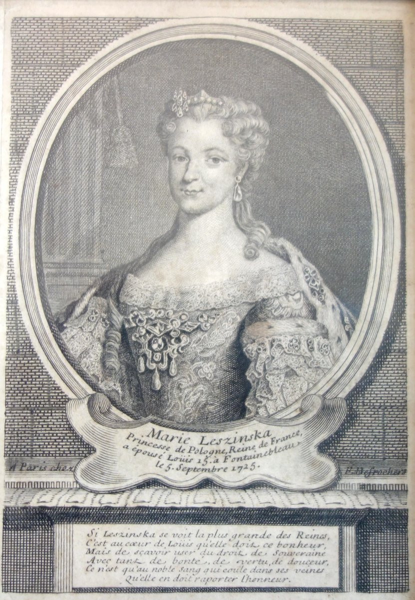 Paire de portraits gravure du Roi Louis XV et de la Reine Marie Leczinska - époque 18e siècle-photo-4