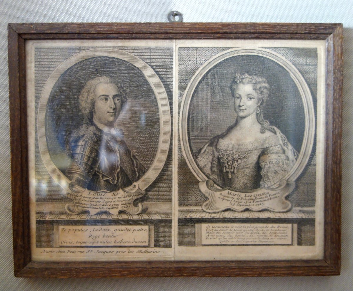 Paire de portraits gravure du Roi Louis XV et de la Reine Marie Leczinska - époque 18e siècle-photo-5
