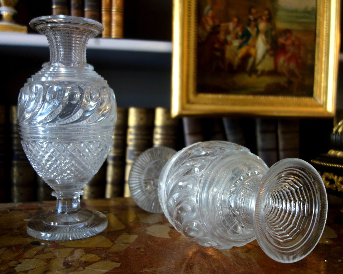 Le Creusot - Pair Of Cut Crystal Vases From The Charles X Period-photo-2