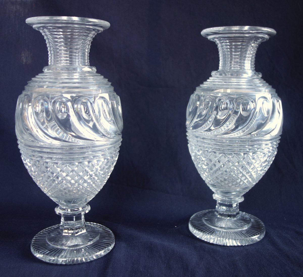 Le Creusot - Pair Of Cut Crystal Vases From The Charles X Period-photo-3