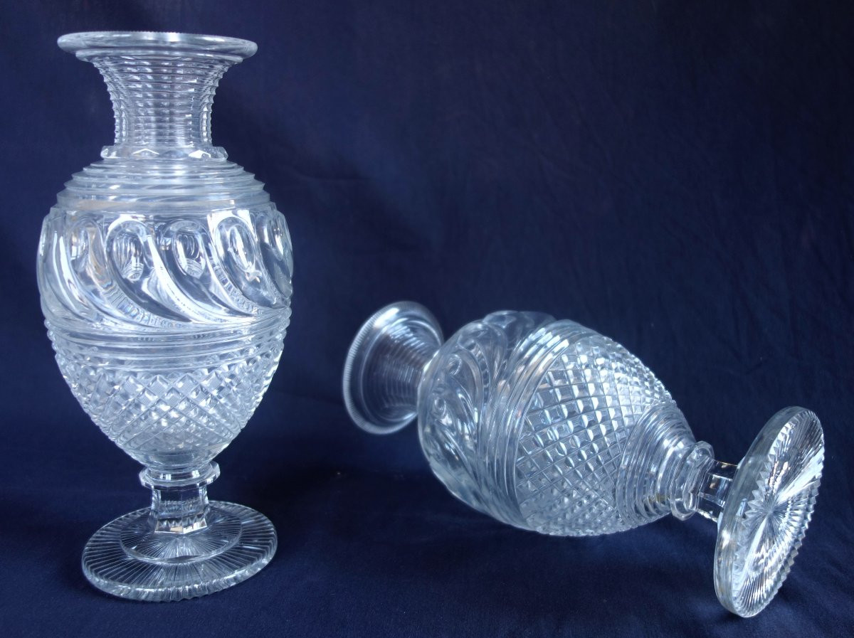 Le Creusot - Pair Of Cut Crystal Vases From The Charles X Period-photo-1