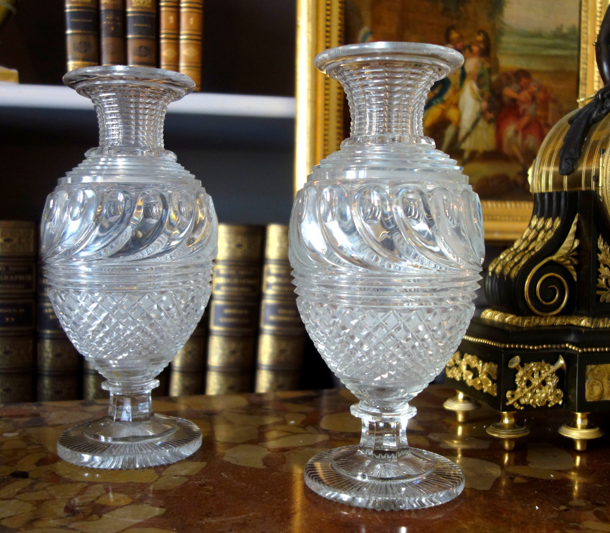 Le Creusot - Pair Of Cut Crystal Vases From The Charles X Period