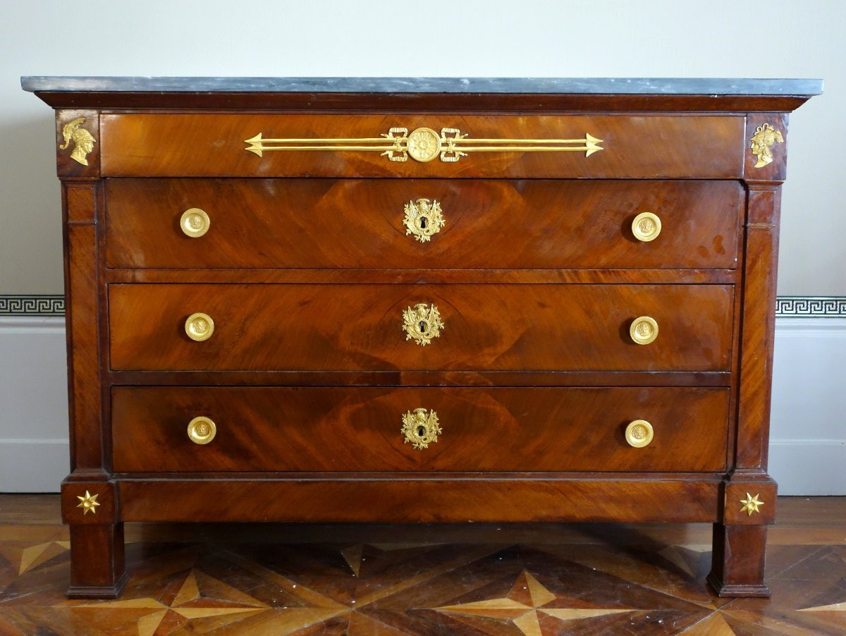 Jacques Muller - Commode Empire d'officier en acajou et bronze doré aux attributs de la Guerre-photo-2