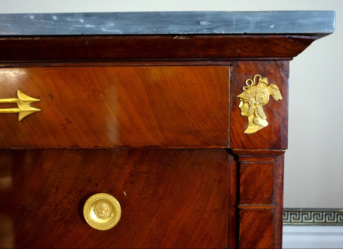 Jacques Muller - Commode Empire d'officier en acajou et bronze doré aux attributs de la Guerre-photo-2