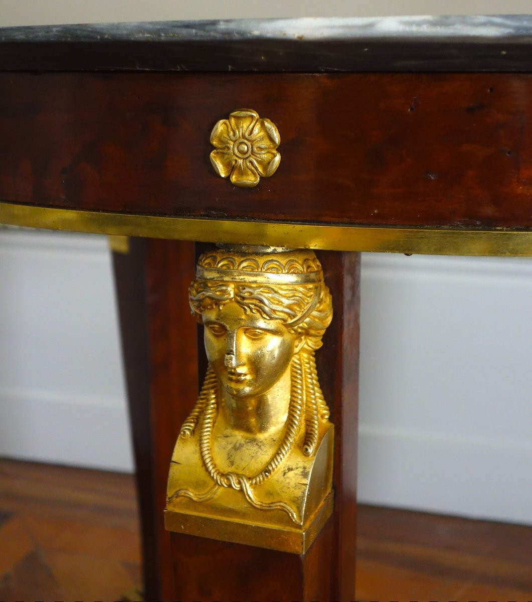A Mahogany Pedestal Table From The Consulate/empire Period, With Rich Gilt Bronze Mounts And A Turquin Marble Top.-photo-2