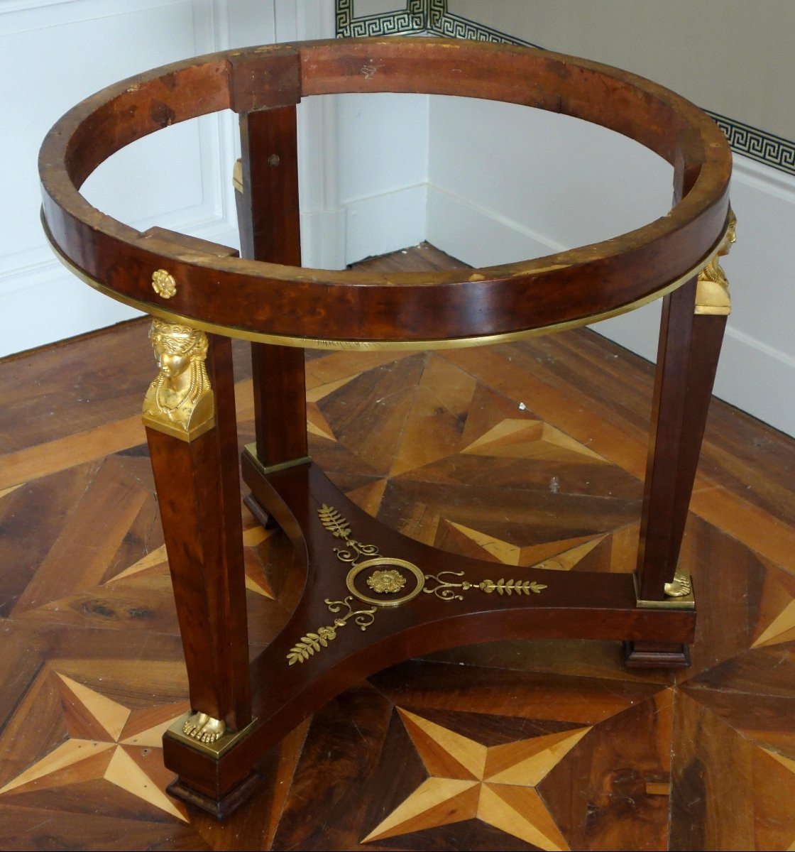 A Mahogany Pedestal Table From The Consulate/empire Period, With Rich Gilt Bronze Mounts And A Turquin Marble Top.-photo-5