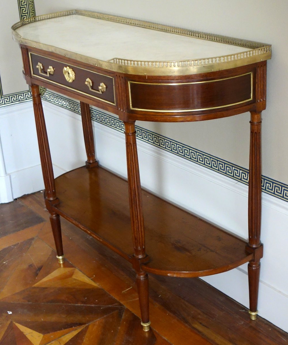 console desserte demi-lune en acajou, époque Louis XVI-photo-4