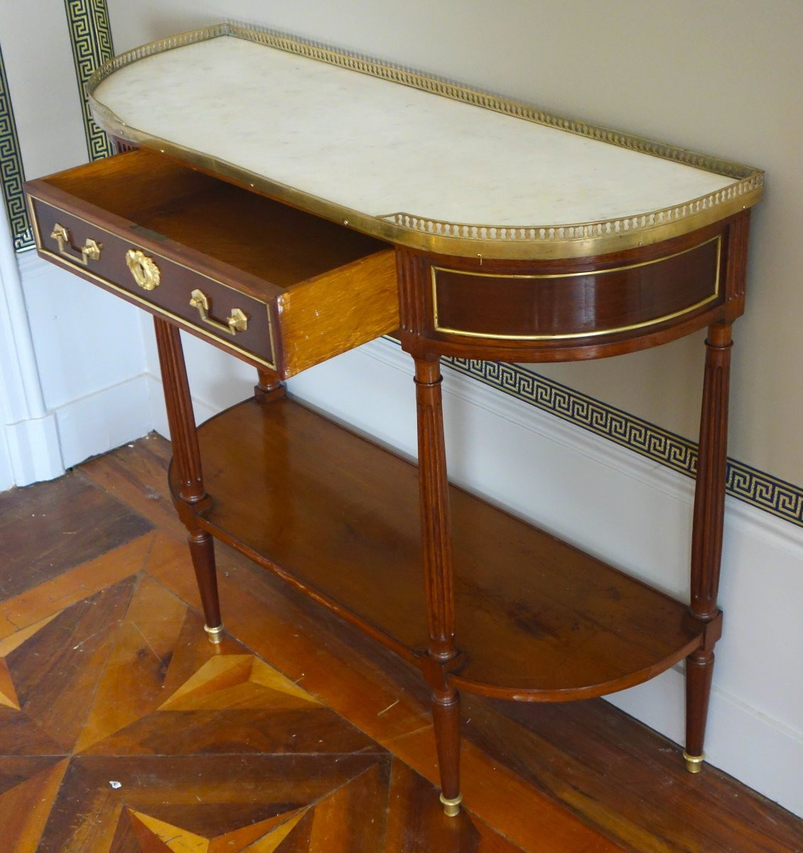 console desserte demi-lune en acajou, époque Louis XVI-photo-1