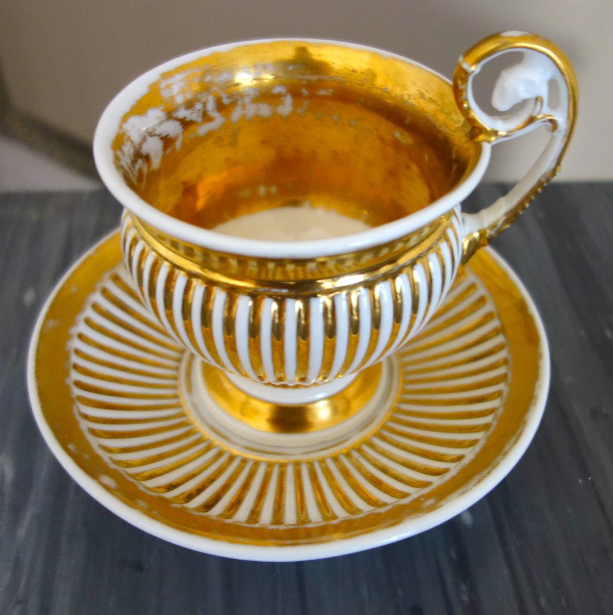 Large Paris Porcelain Breakfast Cup Gilt With Fine Gold, Early 19th Century Circa 1830-photo-6