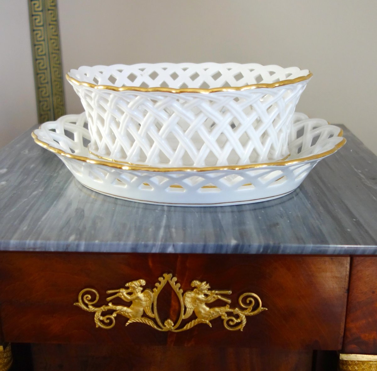 Nast: Openwork Basket Cup And Its Stand From The Empire Period - Signed-photo-3