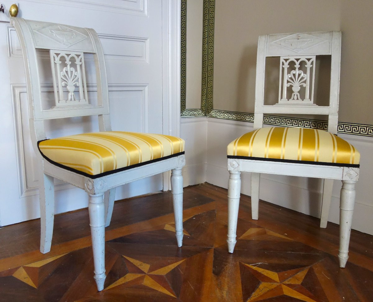 Set Of 4 Etruscan-style Chairs In Finely Carved And Lacquered Wood, Directoire Period, Circa 1795-photo-2