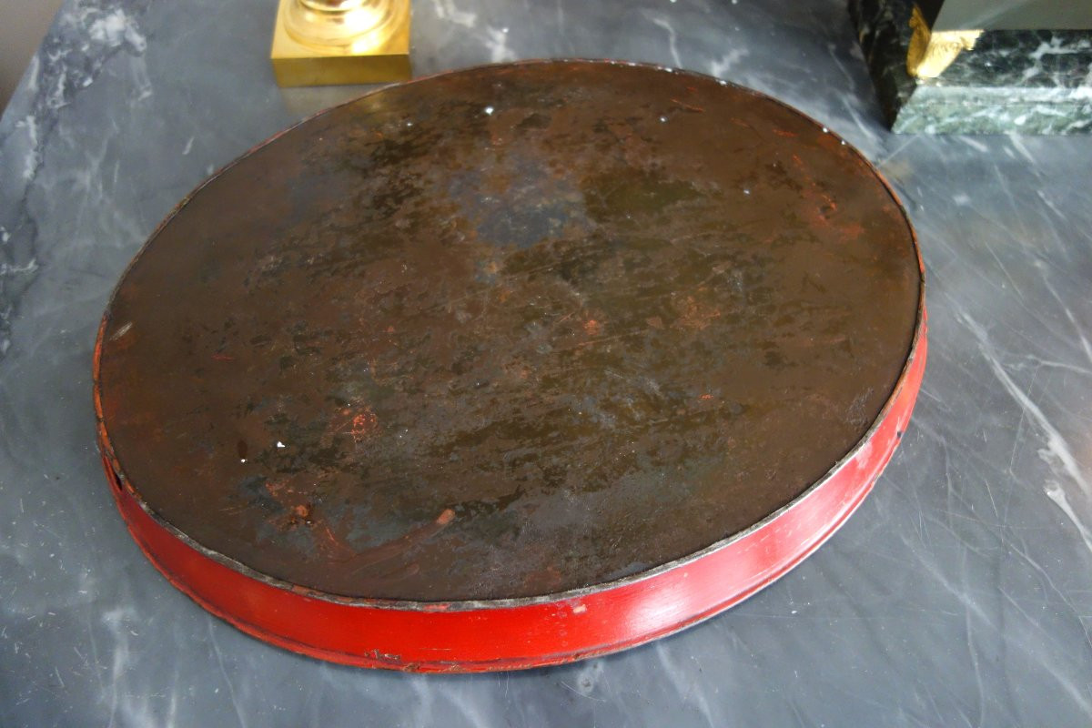 Grand plateau de service d'époque Empire en tôle laquée rouge et or-photo-3