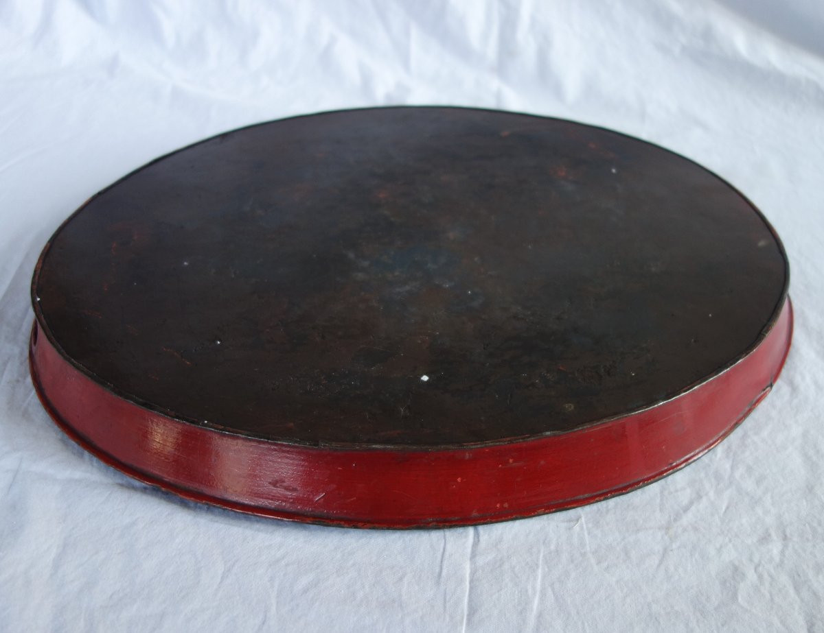 Grand plateau de service d'époque Empire en tôle laquée rouge et or-photo-7