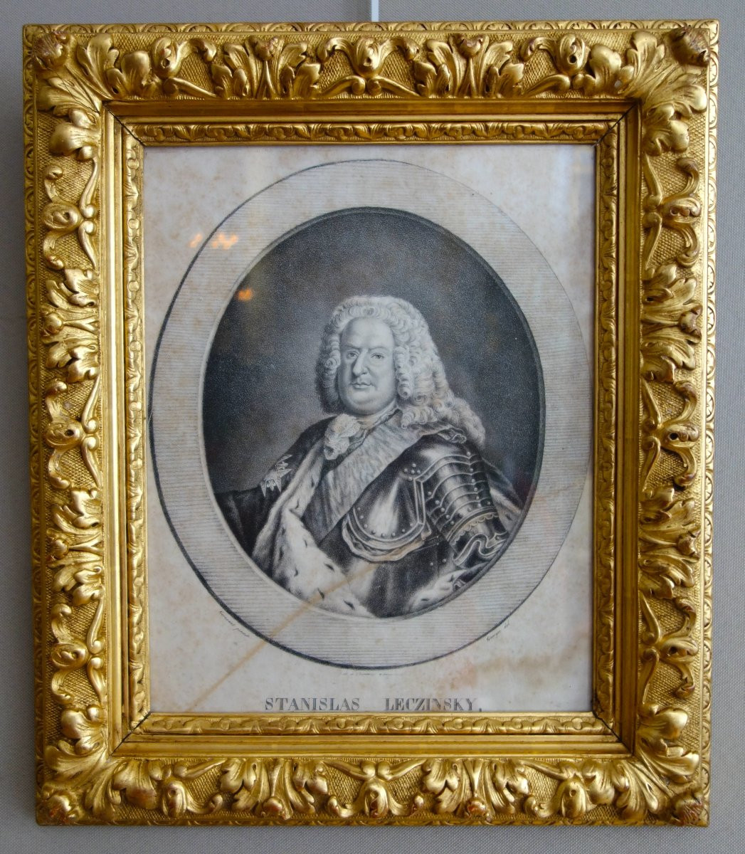 Engraved Portrait Of Stanislas Leszczyński, King Of Poland And Duke Of Lorraine - Giltwood Frame-photo-2