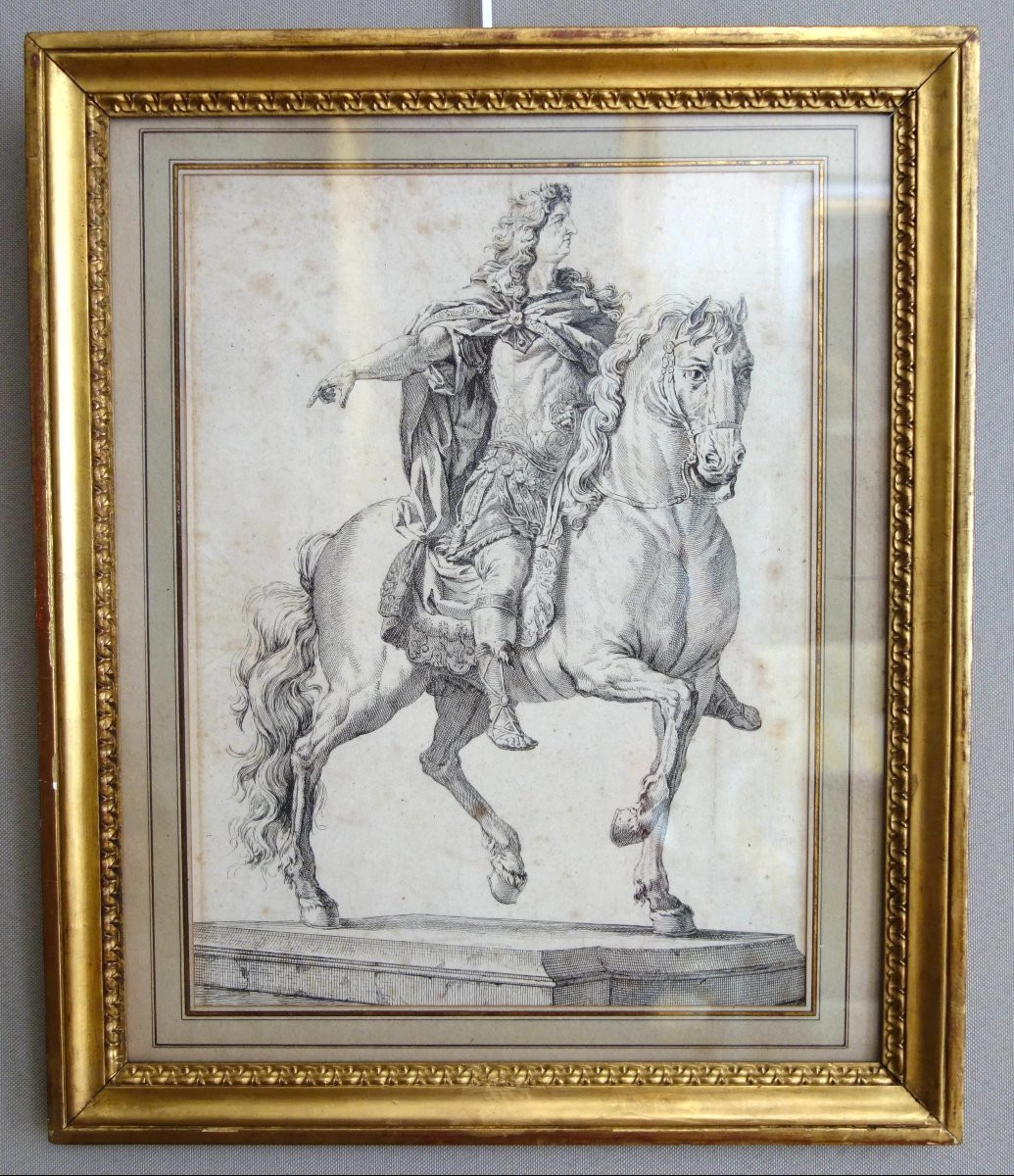 Portrait &eacute;questre de Louis XIV d'apr&egrave;s la statue de Girardon, gravure , XVIIIe si&egrave;cle-photo-2
