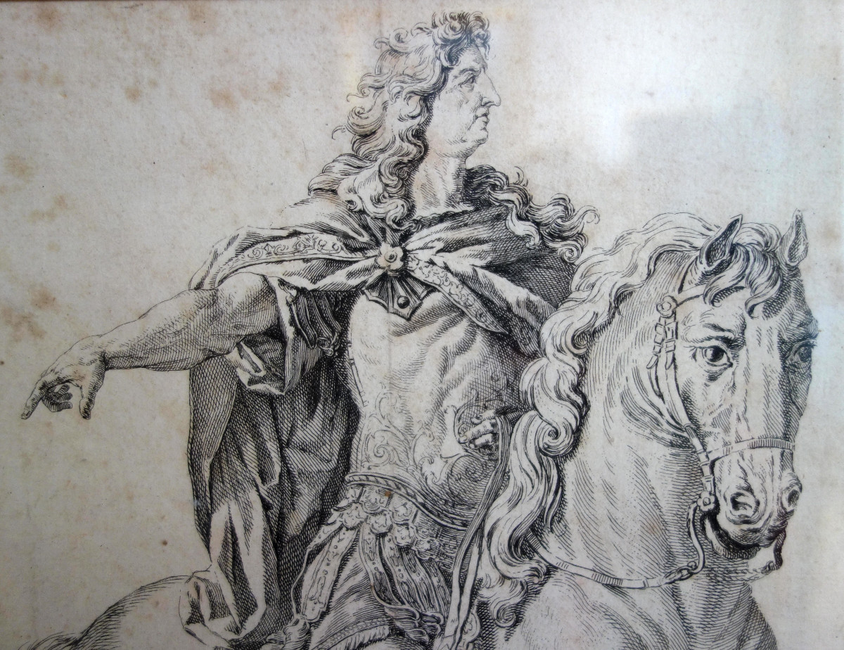 Portrait &eacute;questre de Louis XIV d'apr&egrave;s la statue de Girardon, gravure , XVIIIe si&egrave;cle-photo-4