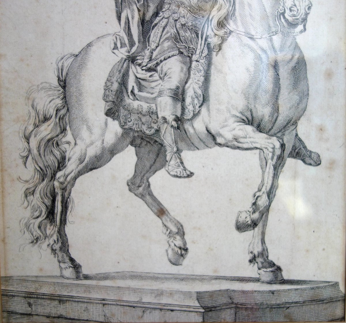 Portrait &eacute;questre de Louis XIV d'apr&egrave;s la statue de Girardon, gravure , XVIIIe si&egrave;cle-photo-1