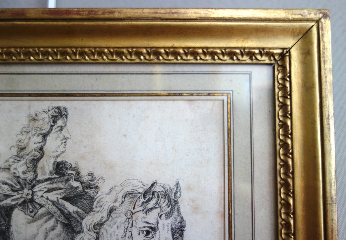 Portrait &eacute;questre de Louis XIV d'apr&egrave;s la statue de Girardon, gravure , XVIIIe si&egrave;cle-photo-6