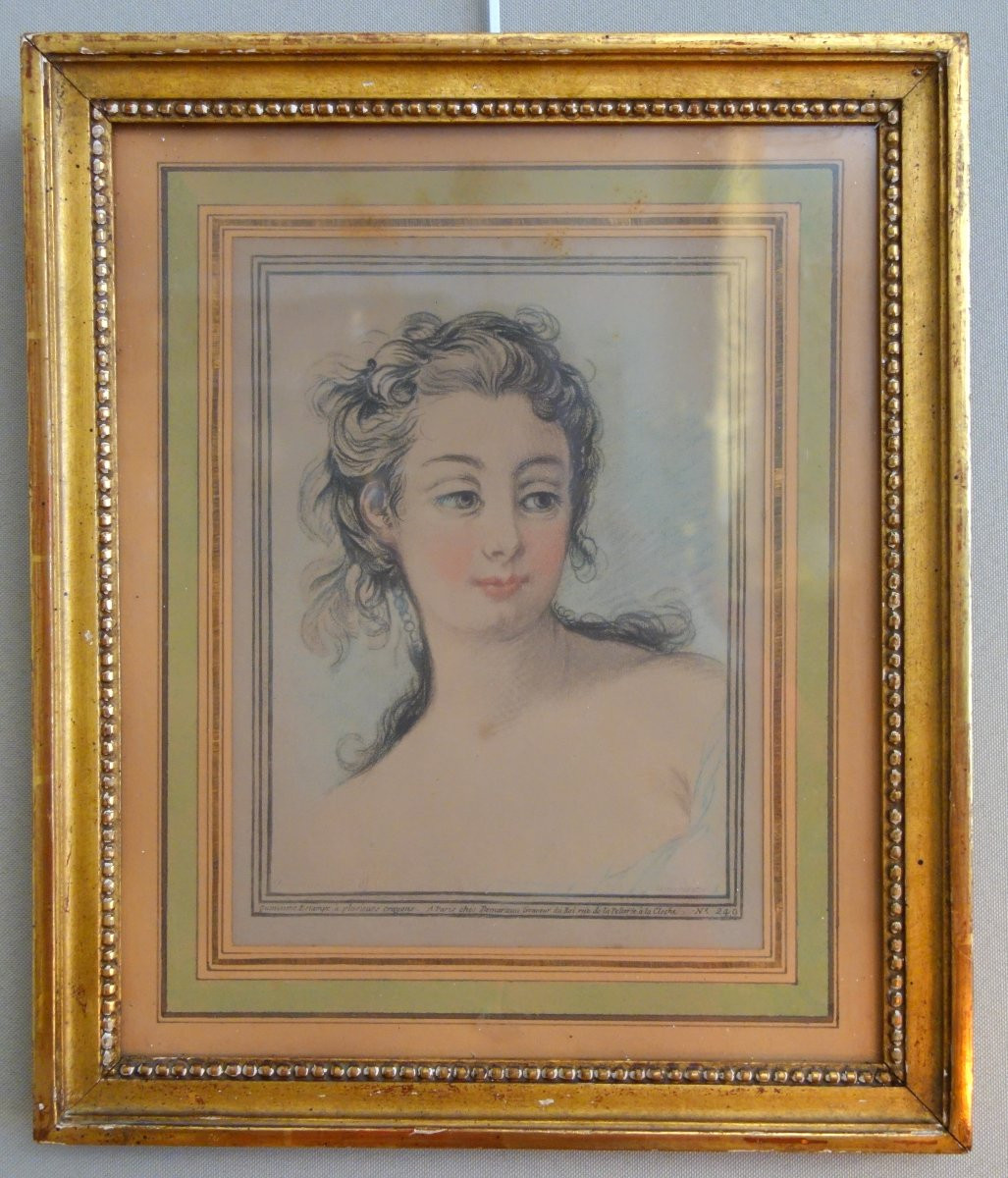 Demarteau d'après Boucher, paire de gravures à la manière du crayon - portraits de femmes 18e-photo-2
