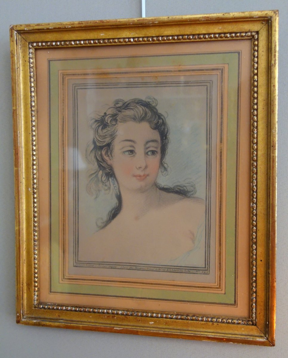 Demarteau d'après Boucher, paire de gravures à la manière du crayon - portraits de femmes 18e-photo-3