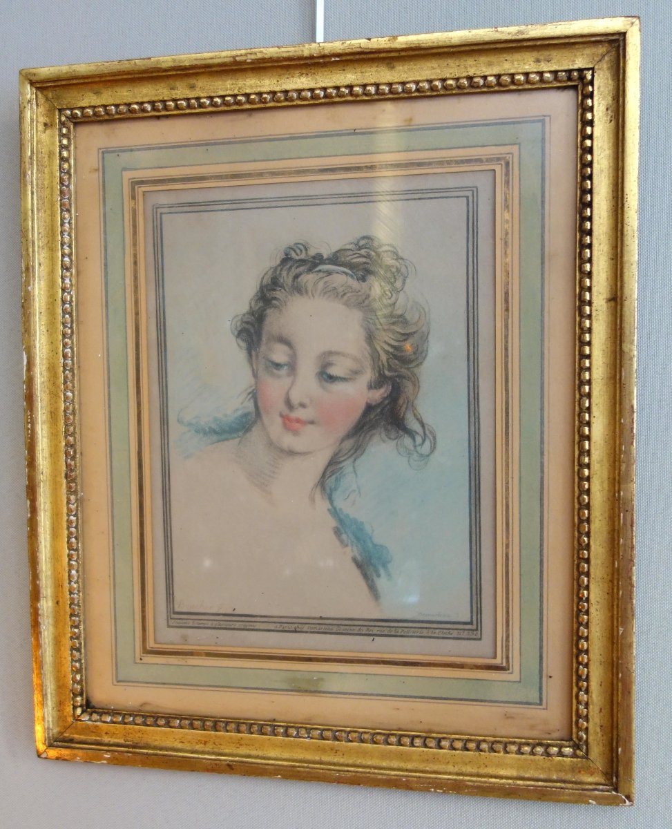 Demarteau d'après Boucher, paire de gravures à la manière du crayon - portraits de femmes 18e-photo-2