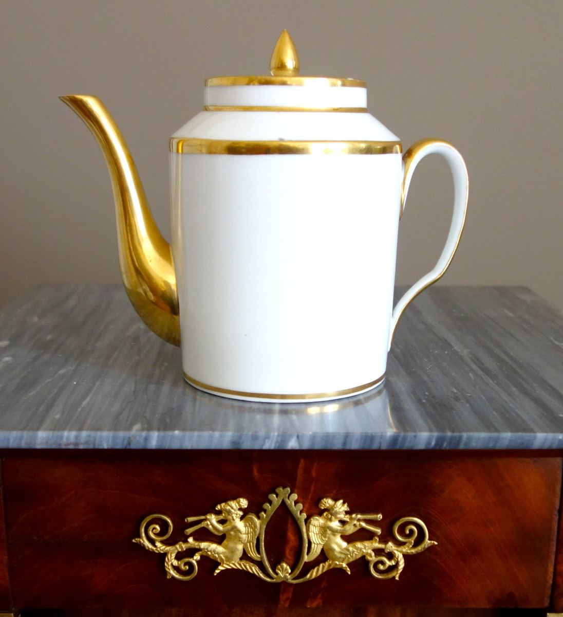 Empire Period Liter Teapot In Paris Porcelain Gilded With Fine Gold