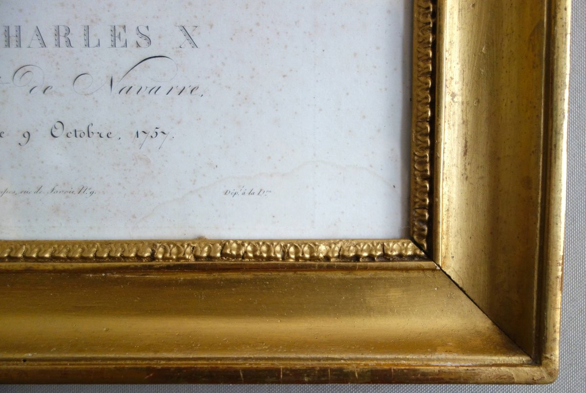 Royalist Engraving - Portrait Of Charles X, King Of France And Navarre, Giltwood Frame, 1820-photo-6