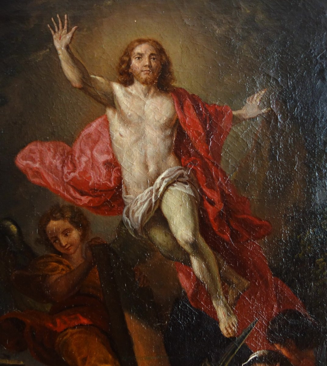 La Résurrection du Christ d'après van Loo, HST cadre en bois doré d'époque Louis XIV-photo-3