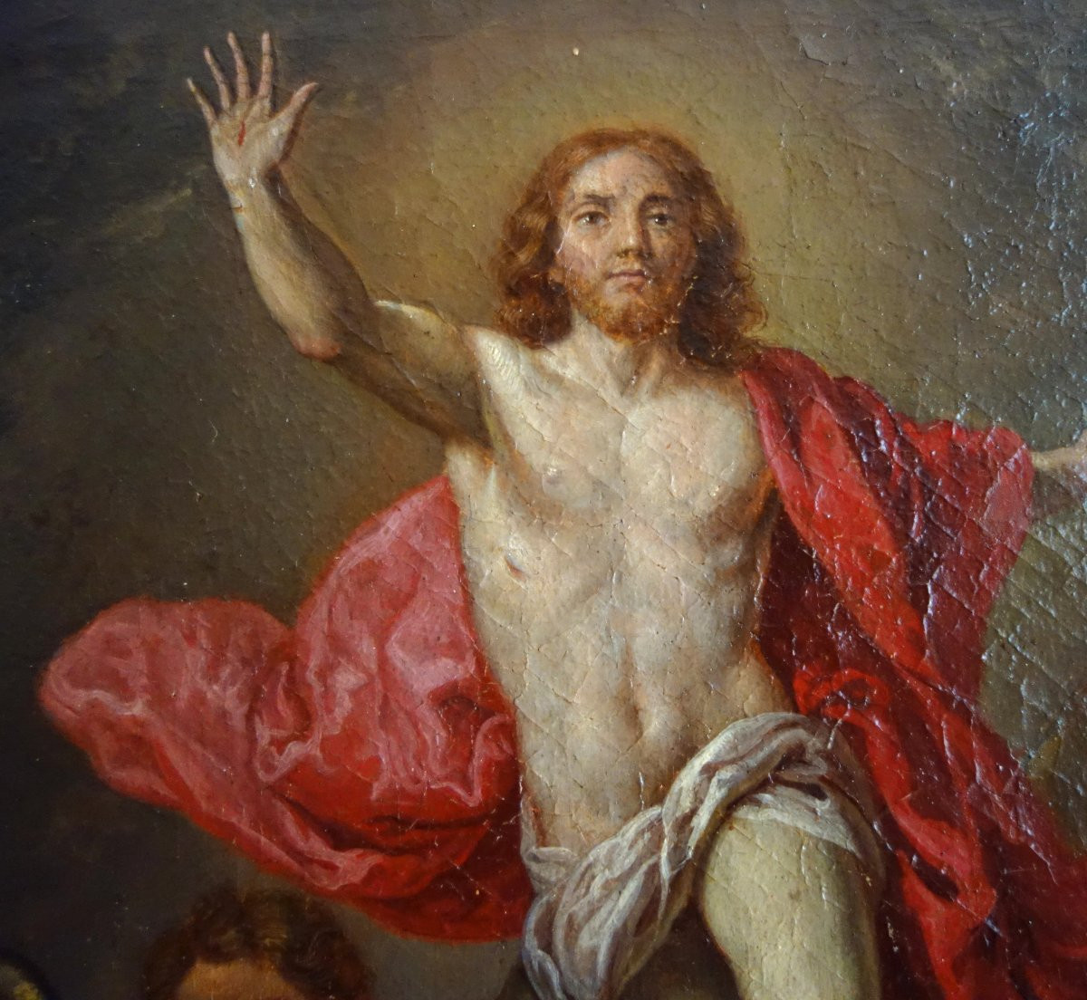 La Résurrection du Christ d'après van Loo, HST cadre en bois doré d'époque Louis XIV-photo-4