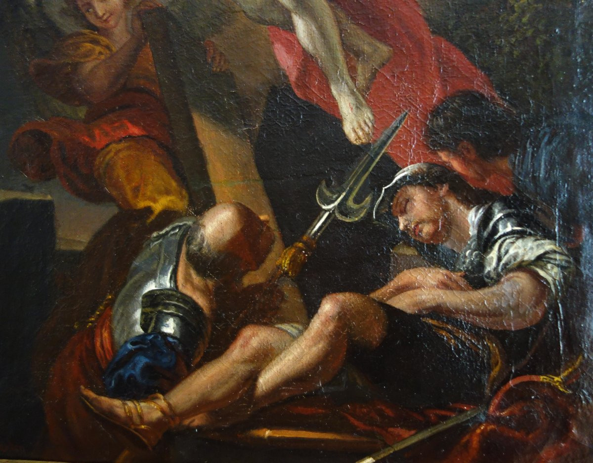 La Résurrection du Christ d'après van Loo, HST cadre en bois doré d'époque Louis XIV-photo-2